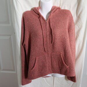 Villager Sport Zip front hooded cardigan sweater Size L Pink/Grey